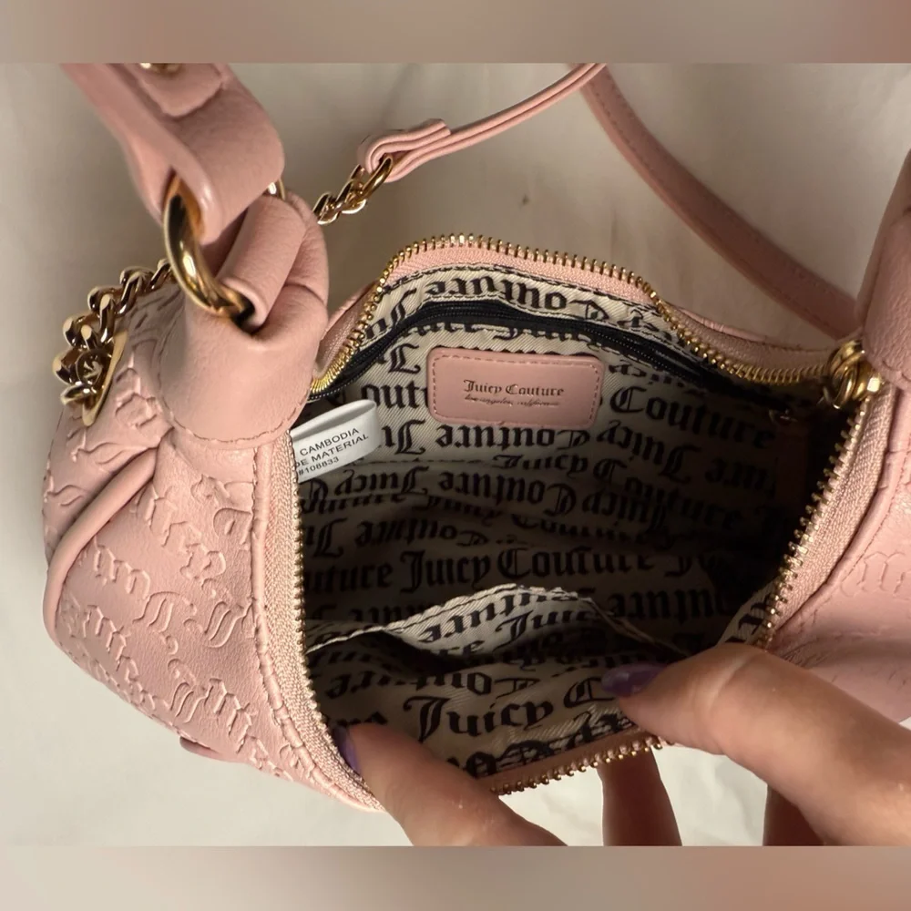 Juicy Couture Pink Diamond String of Pearls Rhinestone Hobo Crossbody